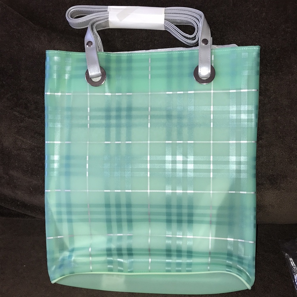 Vintage New Old Stock Green Plaid Front Tote Shoulder Beach Bag